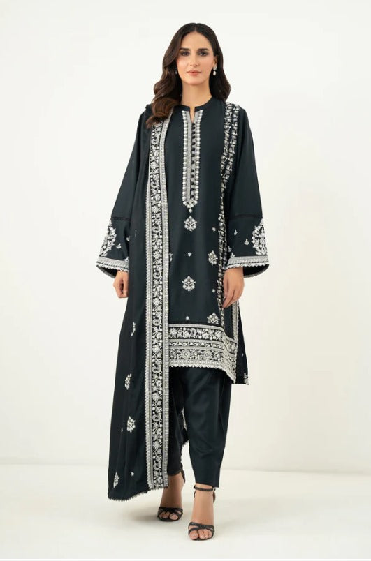 Stitched 3 Piece Embroidered Viscose Crepe Chikankari Suit