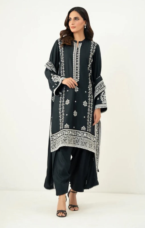 Stitched 3 Piece Embroidered Viscose Crepe Chikankari Suit