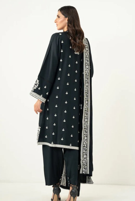 Stitched 3 Piece Embroidered Viscose Crepe Chikankari Suit