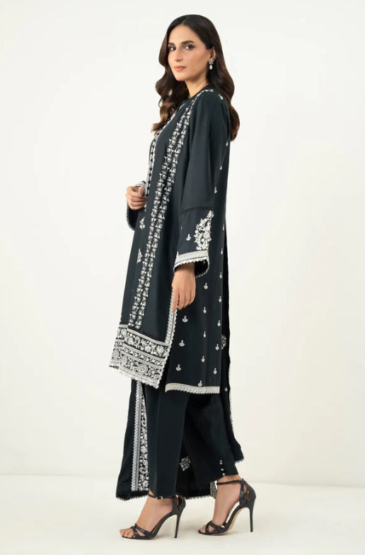 Stitched 3 Piece Embroidered Viscose Crepe Chikankari Suit